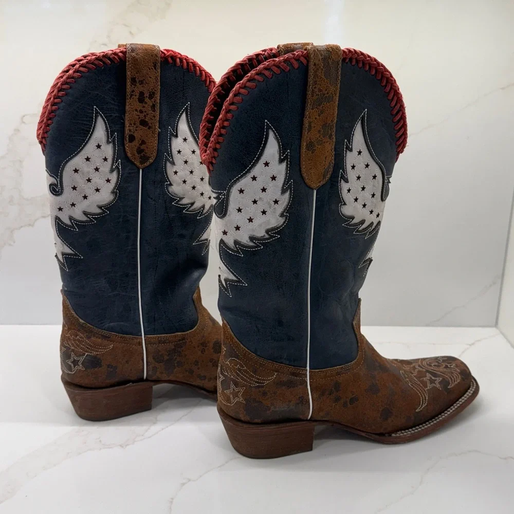 J.B. Dillon Leather Boots - Red white and blue - Picture 1 of 13